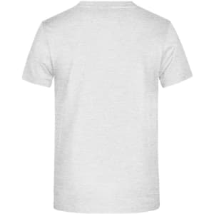 A plain grey T-shirt featuring a simple design on the back. It has a logo at the neck.