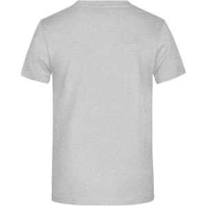 A grey T-shirt featuring a plain back design. The shirt is made of soft fabric and has short sleeves.