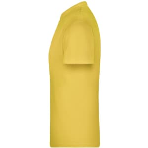 A yellow T-shirt with short sleeves and a standard fit. It features a logo on the chest area.