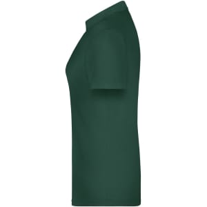 A green polo shirt with a standard collar and short sleeves, featuring a logo on the side.