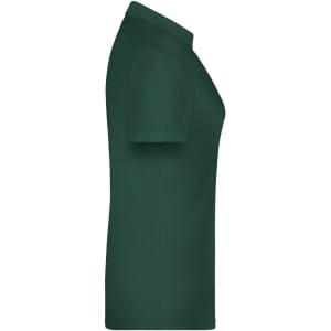 A dark green polo shirt for women, featuring short sleeves and a standard collar. It has a logo on it.