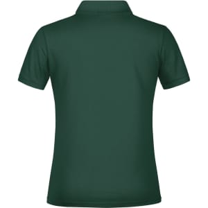 A green polo shirt with a collar, featuring a back view. It includes a logo or branding detail.