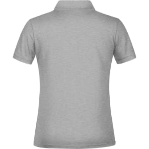 A grey polo shirt with a collar, featuring short sleeves and a plain back design. It has a logo on the label.