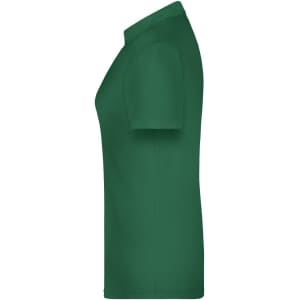 A green polo shirt for women, featuring a collar and short sleeves. It has a logo on the front.