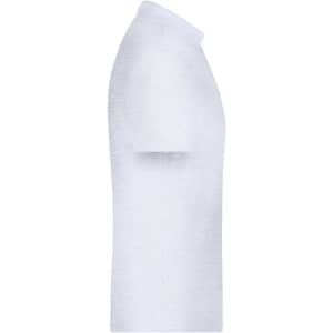 A white polo shirt with short sleeves and a collar, featuring a logo on the front.