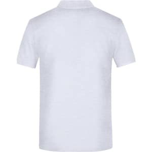A light grey polo shirt displayed from the back, featuring short sleeves and a collar. It has a logo.