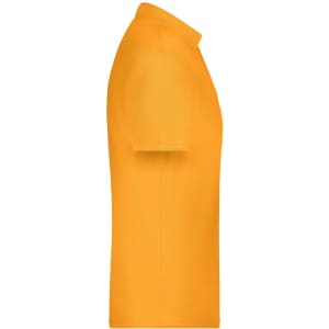 An orange polo shirt with a collar, featuring short sleeves and a simple design. Includes a logo.