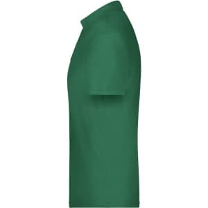 A green polo shirt with a collar and short sleeves, featuring a logo on the front.