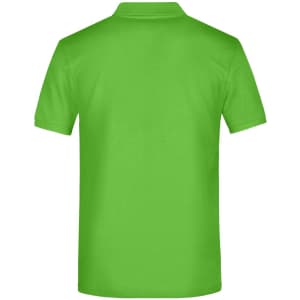 A green polo shirt with a collar and short sleeves, featuring a logo on the back.