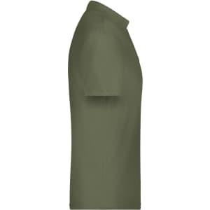 A polo shirt in olive green with a fitted design and a collar. It features a logo on the chest area.