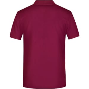 A maroon polo shirt with a classic collar and short sleeves. The shirt has a logo on the back.