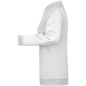 A light grey ladies' sweatshirt displayed from the side, featuring a simple design and a logo.