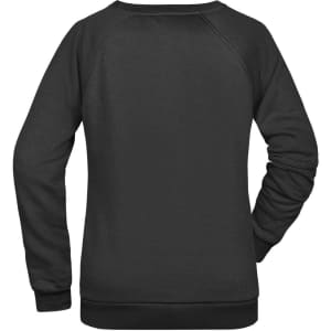 A black ladies' sweat jumper featuring a simple design and a logo on the back. Suitable for casual wear.