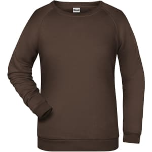 A brown ladies' sweatshirt with a classic design and a logo on the chest area.