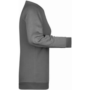 A grey ladies' sweat jumper featuring a simple design and cuffed sleeves. It has a logo on the fabric.