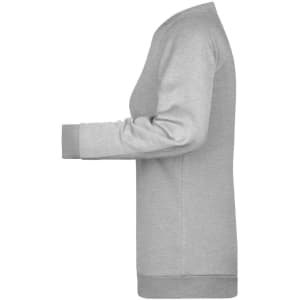 A grey ladies' sweatshirt featuring long sleeves and a relaxed fit. Includes a logo on the design.