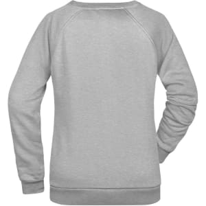 A grey ladies' jumper with a simple design and raglan sleeves, featuring a back view and a logo.