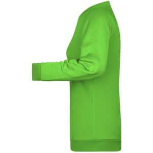 A vibrant green ladies' sweatshirt featuring a classic crew neck and long sleeves. It has a logo on the front.
