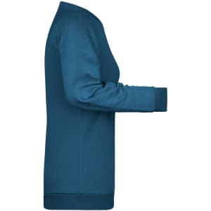 A teal ladies' sweatshirt with a round neckline and long sleeves, featuring a fitted cuff and waistband.