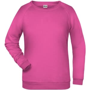 A pink jumper with long sleeves and a crew neckline. It features a logo on the front.