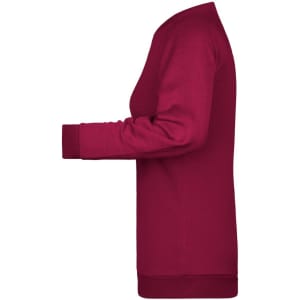 A maroon Ladies Promo Sweat jumper featuring long sleeves and ribbed cuffs. It has a visible logo.