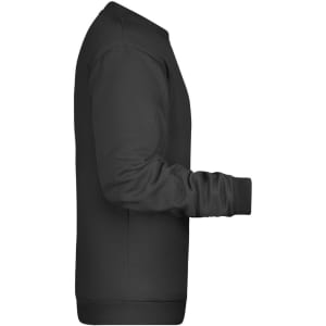A men's black promotional sweatshirt with a crew neck and long sleeves, featuring a logo.