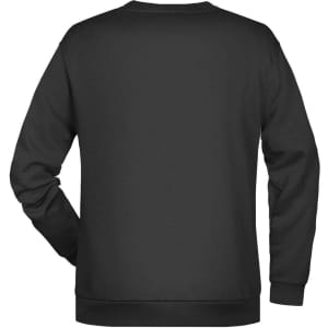 A black men's jumper featuring a plain design and a logo on the back.