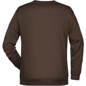 A brown men's sweatshirt featuring a plain back design and a logo.