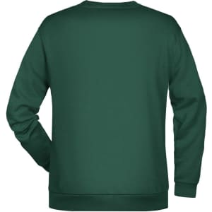 A green men's promotional sweatshirt with a classic crew neck and long sleeves, featuring a branding logo.