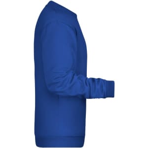 A blue men's sweatshirt with a crew neck and long sleeves, featuring a logo on the front.