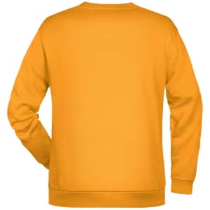 A bright yellow men's sweatshirt with a plain back and long sleeves. The garment features a logo.