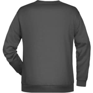 A dark grey men's jumper featuring a simple design and a logo on the back.