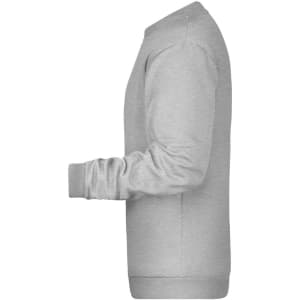 A grey men's sweatshirt featuring a crew neck and long sleeves, with a logo on the side.