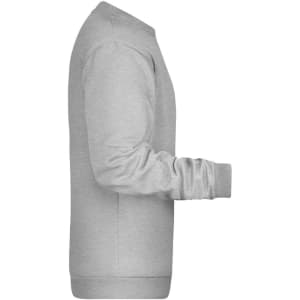 A grey men's jumper featuring long sleeves and a ribbed cuff, with a simple design and a logo.