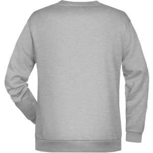 A grey men's jumper with a solid back view, featuring a logo on the upper left.