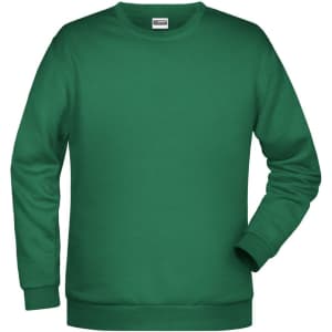 A green men's jumper with a crew neck and long sleeves, featuring a logo on the chest area.