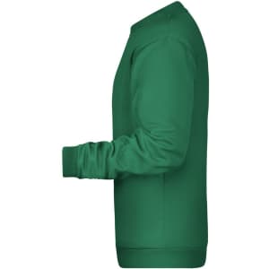 A green men's jumper featuring long sleeves and a classic crew neck design. It has a logo on the front.