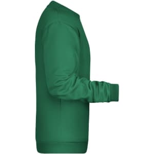 A green men's jumper featuring long sleeves and ribbed cuffs, with a logo on the front.