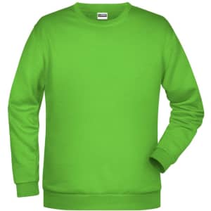 A green jumper featuring a round neck and long sleeves, with a logo on the front.