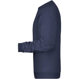 A navy blue men's jumper with long sleeves and a crew neck. Features a branding logo on the front.