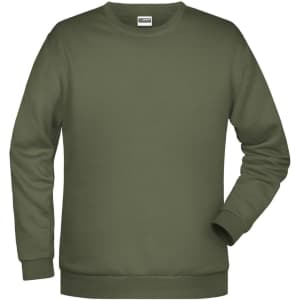A green men's sweat jumper with a relaxed fit and long sleeves. It features a logo on the front.