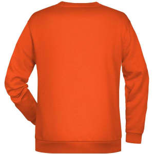 An orange men's jumper featuring a plain back design and a standard fit. It has a logo on the garment.