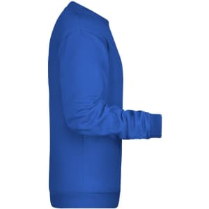A blue jumper with long sleeves and a crew neckline, featuring a logo on the front.