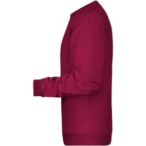 A maroon men's jumper with long sleeves and a round neckline, featuring a branding logo.