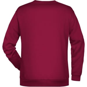 A burgundy men's sweatshirt with a crew neckline and long sleeves, featuring a logo on the back.
