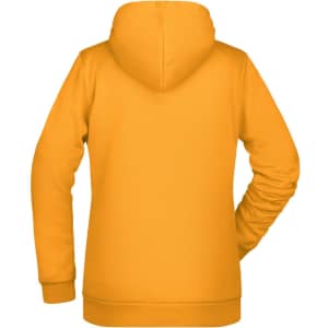 A yellow hoodie featuring a standard design with a hood and long sleeves. Includes a logo on the front.