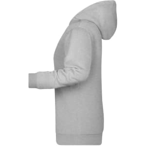 A grey ladies hoodie featuring a classic design and a logo on the front.