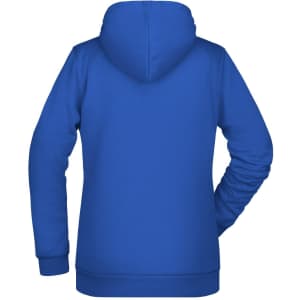 A blue ladies hoodie featuring a uniform design and a hood, with long sleeves and a brand logo.