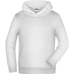 A light grey men's hoodie featuring a front pocket and a drawstring hood, with a small logo on the label.