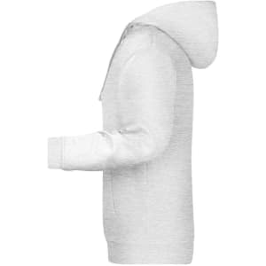 A light grey men's hoodie with a kangaroo pocket and an attached hood, featuring a logo.